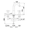 Technical drawing of a faucet with dimensions and specifications. Podgląd zdjęcia produktu