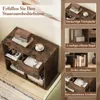 A collage of images showing a wooden bookshelf with various compartments and drawers, along with descriptive text in German. Podgląd zdjęcia produktu