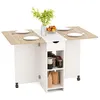 A drop-leaf kitchen table with storage shelves and a drawer, set against a white background. Voir les images du produit