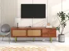 OKWISH Meuble TV avec 2 Portes Coulissantes Effet Rotin et Voir les images du produit 2