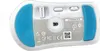 The underside of a white computer mouse, showing the optical sensor, glide pads, and regulatory information. Produktbild-Vorschau