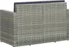 Rear view of a grey poly rattan 2-seater garden sofa with dark grey cushions. Produktbild-Vorschau