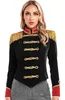 A woman wearing a black velvet jacket with gold trim and red accents. Anteprima dell’immagine prodotto