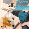 A cordless drill being used for home applications, with text overlay describing its uses. Náhled obrázku produktu