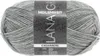 A ball of grey and white variegated yarn with a label. Produktbild-Vorschau