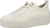 A white leather sneaker with a platform sole is shown from a side-diagonal angle against a white background. Voir les images du produit