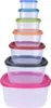 A stack of colorful plastic food storage containers with lids. Produktbild-Vorschau