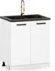 A white kitchen cabinet with a double sink and a gold faucet. Náhled obrázku produktu