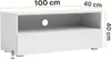 A white TV lowboard with dimensions indicated. Produktbild-Vorschau