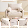 A collage of images showcasing a beige armchair with close-ups of its features. Produktbild-Vorschau