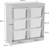 A diagram showing the dimensions of a children's storage unit with six bins. Produktbild-Vorschau
