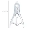A silver castration clamp tool is shown against a white background, with a measurement indicator on the left. Produktbild-Vorschau