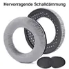 Two grey ear pads and two smaller black foam pads are shown against a white background. Text is present at the top of the image. Produktbild-Vorschau
