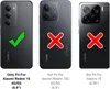 Three phone cases shown side-by-side, with checkmarks and crosses indicating compatibility. Produktbild-Vorschau
