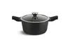 A black pot with a glass lid and silver handles is shown against a white background. Produktbild-Vorschau