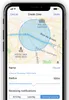 A screenshot of a mobile app interface for creating a geofence zone on a map. Náhľad obrázku produktu