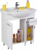 A white bathroom vanity with a sink and various cleaning products stored inside. Anteprima dell’immagine prodotto