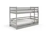 A grey wooden bunk bed with a pull-out drawer underneath, shown against a white background. Produktbild-Vorschau