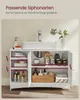 A white bathroom vanity cabinet with a sink on top, filled with various bathroom products and accessories. Produktbild-Vorschau