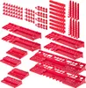 A collection of red tool organizers and racks arranged on a white background. Produktbild-Vorschau
