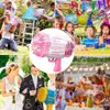 Pinke Bazooka-Blasenpistole in einem zentralen Ausschnitt, umgeben von Lifestyle-Fotos von Menschen, die Blasenpistolen auf Partys und Veranstaltungen benutzen Voir les images du produit