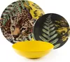 A set of dishes with a leopard and fern pattern, and a yellow bowl. Anteprima dell’immagine prodotto