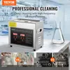 An advertisement for a VEVOR digital ultrasonic cleaner, showcasing its features and before/after cleaning results. Voir les images du produit