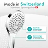 A close-up of a shower head with descriptive text boxes highlighting its features. Anteprima dell’immagine prodotto