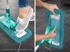 Collage showing a person using a mop and attaching a mop head. Produktbild-Vorschau