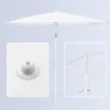 A white rectangular patio umbrella is shown with close-up insets of its height adjustment mechanism and the internal frame structure. Produktbild-Vorschau