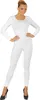A woman wearing a white full-body suit and black high heels. Produktbild-Vorschau