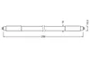 A technical drawing of a fluorescent tube light with dimensions indicated. Voir les images du produit