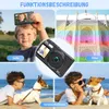 A collage of images showcasing a digital camera and its features, including selfies, filters, and continuous shooting, with children and dogs in outdoor settings. Anteprima dell’immagine prodotto