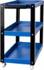 A three-tier rolling tool cart with a black frame and blue trays, shown against a white background. Podgląd zdjęcia produktu