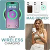 A collage of images showcasing a phone case and its features, including wireless charging and accessory compatibility, with a lifestyle shot of a woman using a phone. Produktbild-Vorschau