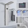 A collage of images showcasing a modern shower panel system with various features. Náhled obrázku produktu