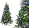 A decorated artificial Christmas tree with multi-colored lights on a white background, with a close-up view of the tree on the right. Náhľad obrázku produktu