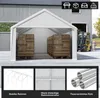 A white tent structure with boxes inside, a forklift outside, and three detail images at the bottom. Produktbild-Vorschau