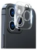 A clear protective glass cover is shown placed over the camera lenses of a black smartphone. Produktbild-Vorschau