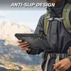 A person wearing a backpack holds a tablet case in a mountainous outdoor setting. Produktbild-Vorschau