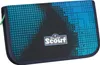 A pencil case with a blue and black pixelated design. Voir les images du produit