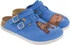 A pair of blue Birkenstock clogs with a dog cartoon printed on them, shown on a white background. Náhled obrázku produktu
