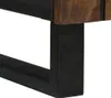A close-up view of the corner of a wooden sideboard with black metal legs. Podgląd zdjęcia produktu