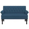 A blue upholstered bench with a tufted back and dark wooden legs, shown from the front against a white background. Náhled obrázku produktu