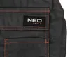 A close-up view of a gray work garment with orange stitching and a black brand label. Produktbild-Vorschau