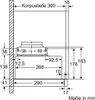 Technical drawing with dimensions of a kitchen appliance, likely a range hood, showing its installation measurements. Produktbild-Vorschau