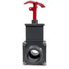 A close-up studio shot of a PVC gate valve with a red handle. Produktbild-Vorschau