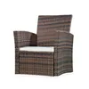 A single brown rattan armchair with a white cushion, isolated on a white background. Produktbild-Vorschau