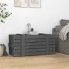 A gray wooden storage chest sits on a wooden floor next to a sofa and a plant. Náhled obrázku produktu