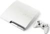 A white PlayStation 3 Slim console and a white controller are displayed on a white background. Produktbild-Vorschau